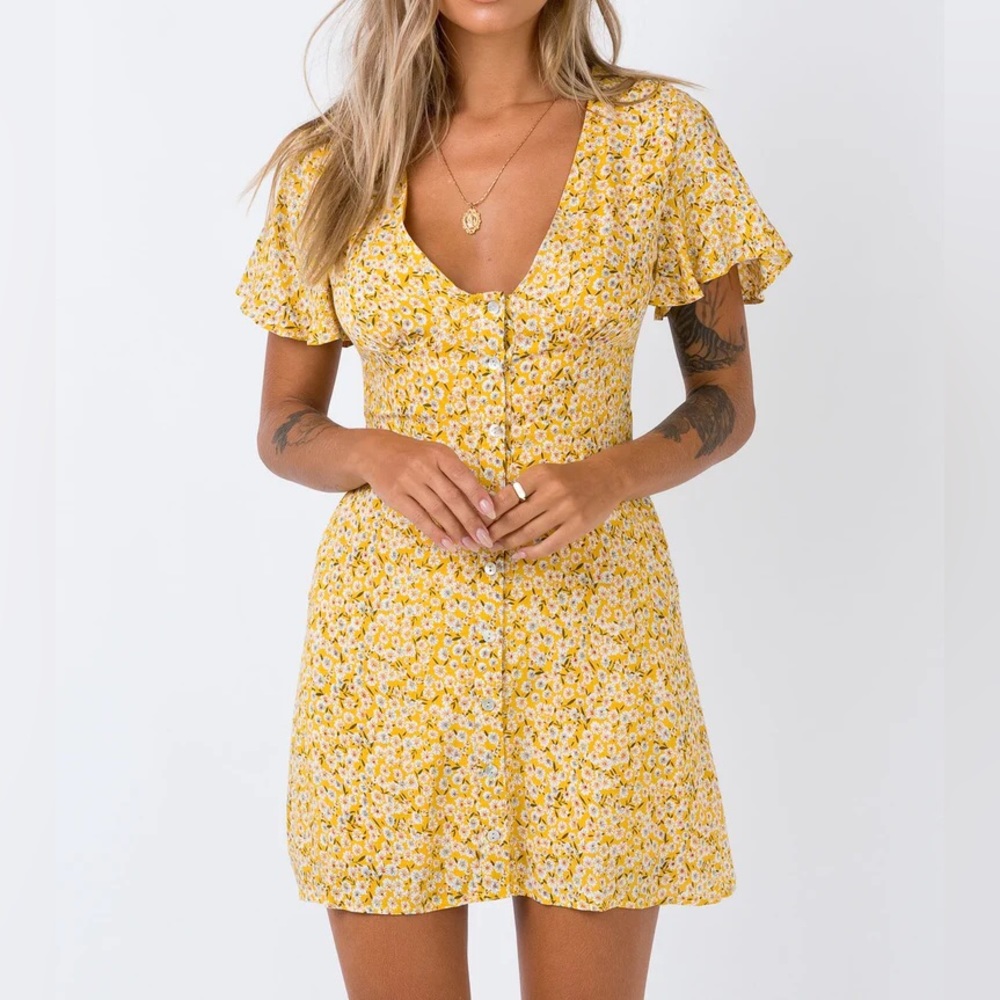 Princess Polly Same Same Mini Yellow Summer Flower Dress Size 6 New